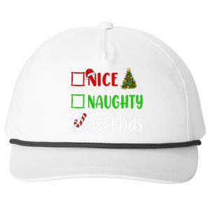 Nice Naughty Depends Christmas List Holiday Xmas 2024 Snapback Five-Panel Rope Hat