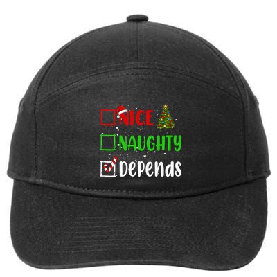 Nice Naughty Depends Christmas List Holiday Xmas 2024 7-Panel Snapback Hat