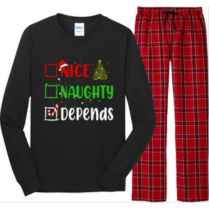 Nice Naughty Depends Christmas List Holiday Xmas 2024 Long Sleeve Pajama Set