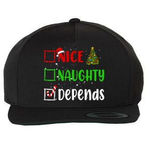 Nice Naughty Depends Christmas List Holiday Xmas 2024 Wool Snapback Cap