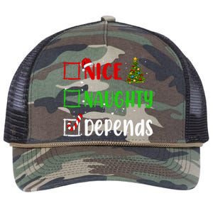 Nice Naughty Depends Christmas List Holiday Xmas 2024 Retro Rope Trucker Hat Cap