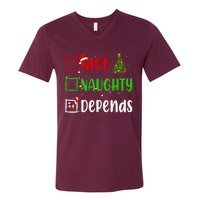 Nice Naughty Depends Christmas List Holiday Xmas 2024 V-Neck T-Shirt