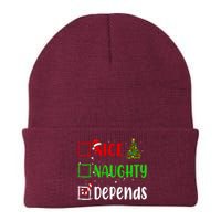 Nice Naughty Depends Christmas List Holiday Xmas 2024 Knit Cap Winter Beanie