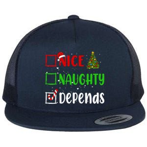 Nice Naughty Depends Christmas List Holiday Xmas 2024 Flat Bill Trucker Hat