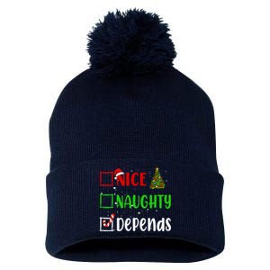 Nice Naughty Depends Christmas List Holiday Xmas 2024 Pom Pom 12in Knit Beanie