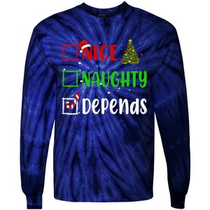 Nice Naughty Depends Christmas List Holiday Xmas 2024 Tie-Dye Long Sleeve Shirt