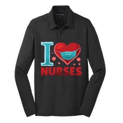 National Nurses Day May 6 I Heart Nurses Gratitude Design Gift Silk Touch Performance Long Sleeve Polo