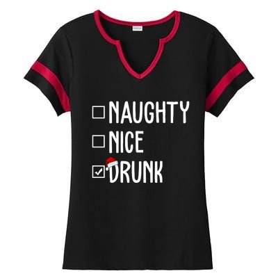 Naughty Nice Drunk Funny Christmas Checklist Ladies Halftime Notch Neck Tee