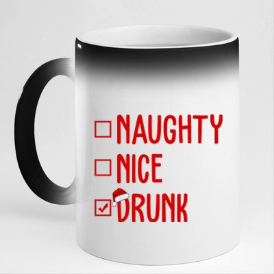 Naughty Nice Drunk Funny Christmas Checklist 11oz Black Color Changing Mug