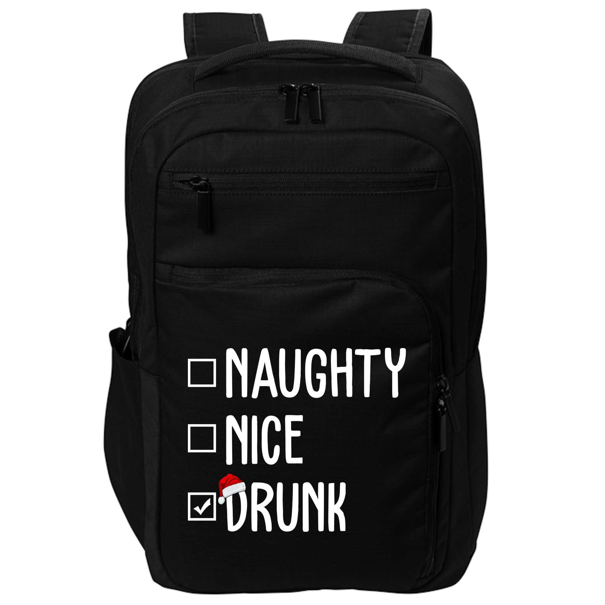 Naughty Nice Drunk Funny Christmas Checklist Impact Tech Backpack