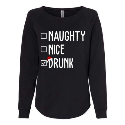 Naughty Nice Drunk Funny Christmas Checklist Womens California Wash Sweatshirt