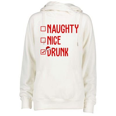 Naughty Nice Drunk Funny Christmas Checklist Womens Funnel Neck Pullover Hood