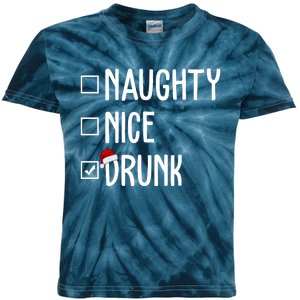 Naughty Nice Drunk Funny Christmas Checklist Kids Tie-Dye T-Shirt