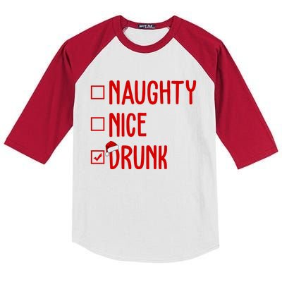 Naughty Nice Drunk Funny Christmas Checklist Kids Colorblock Raglan Jersey