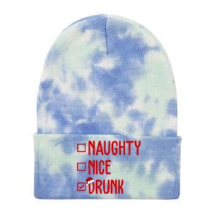 Naughty Nice Drunk Funny Christmas Checklist Tie Dye 12in Knit Beanie