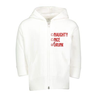 Naughty Nice Drunk Funny Christmas Checklist Toddler Zip Fleece Hoodie