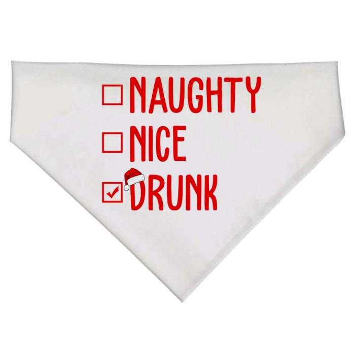 Naughty Nice Drunk Funny Christmas Checklist USA-Made Doggie Bandana