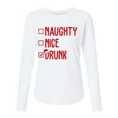 Naughty Nice Drunk Funny Christmas Checklist Womens Cotton Relaxed Long Sleeve T-Shirt