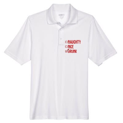 Naughty Nice Drunk Funny Christmas Checklist Men's Origin Performance Piqué Polo