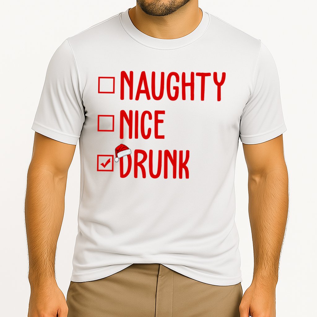 Naughty Nice Drunk Funny Christmas Checklist Cooling Performance Crew T-Shirt