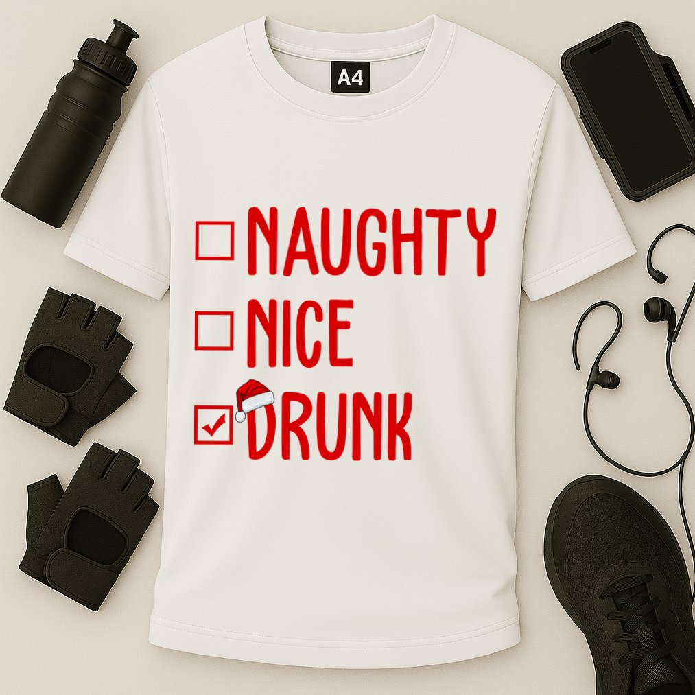 Naughty Nice Drunk Funny Christmas Checklist Cooling Performance Crew T-Shirt