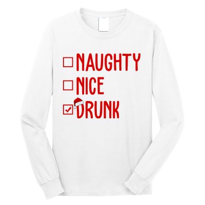 Naughty Nice Drunk Funny Christmas Checklist Long Sleeve Shirt