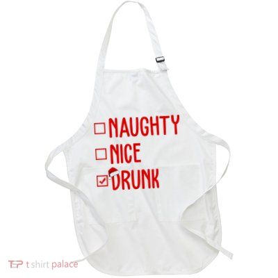 Naughty Nice Drunk Funny Christmas Checklist Full-Length Apron With Pockets