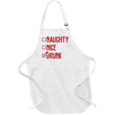 Naughty Nice Drunk Funny Christmas Checklist Full-Length Apron With Pockets