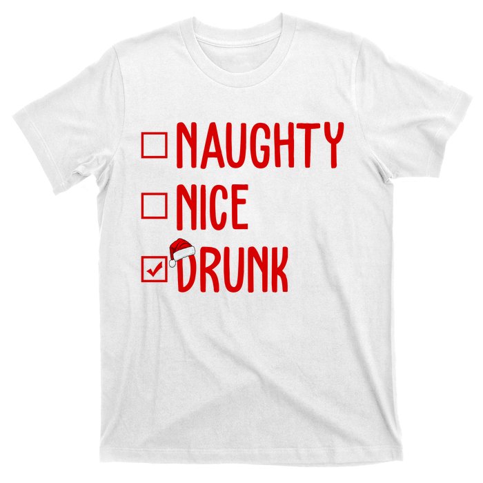 Naughty Nice Drunk Funny Christmas Checklist T-Shirt