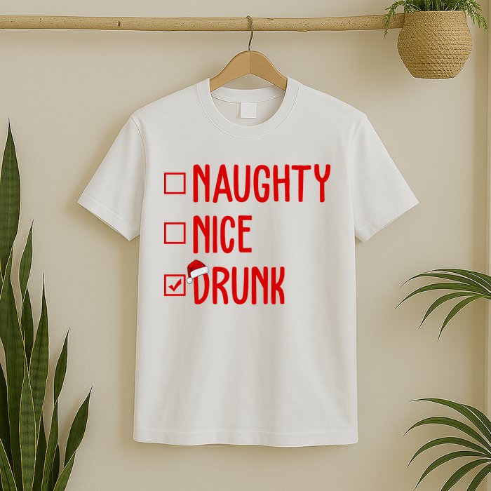 Naughty Nice Drunk Funny Christmas Checklist T-Shirt