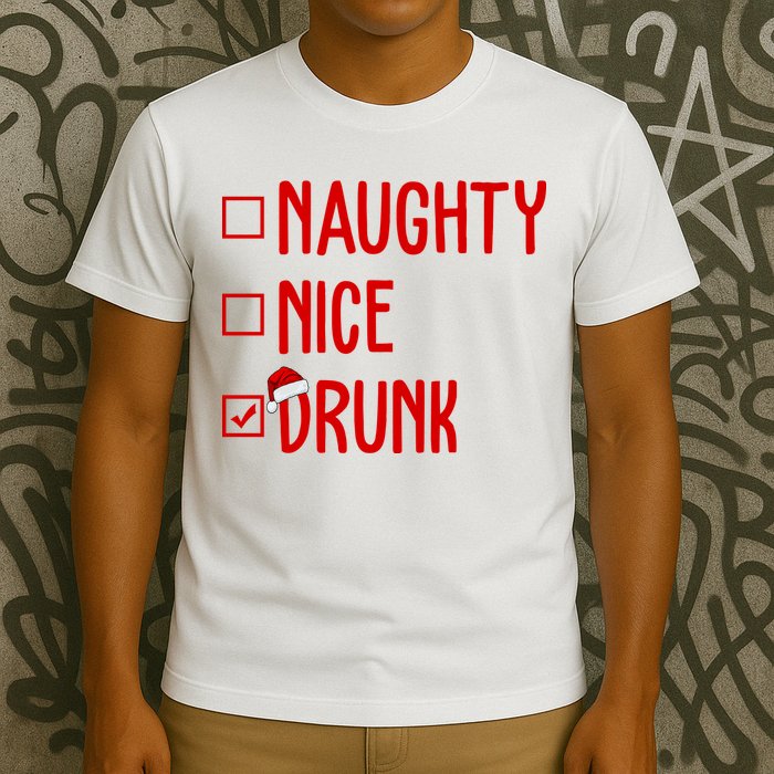 Naughty Nice Drunk Funny Christmas Checklist T-Shirt