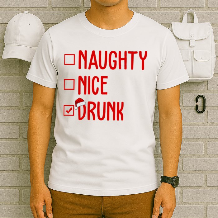 Naughty Nice Drunk Funny Christmas Checklist T-Shirt