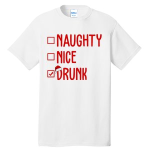 Naughty Nice Drunk Funny Christmas Checklist Tall T-Shirt