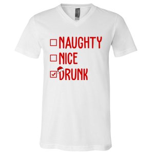 Naughty Nice Drunk Funny Christmas Checklist V-Neck T-Shirt