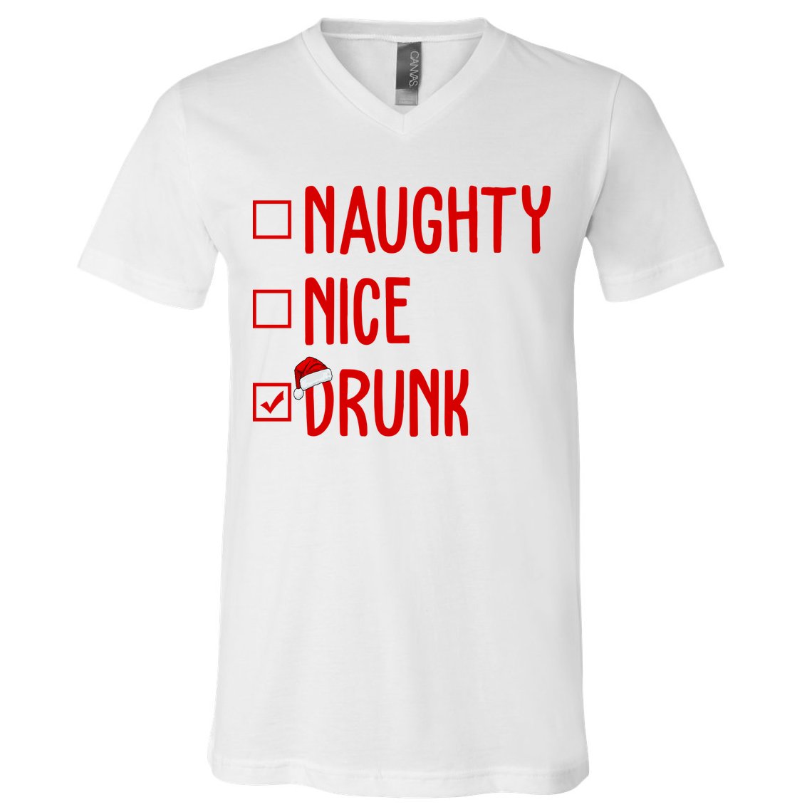 Naughty Nice Drunk Funny Christmas Checklist V-Neck T-Shirt