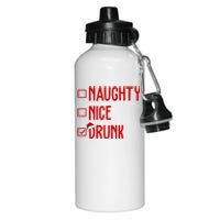 Naughty Nice Drunk Funny Christmas Checklist Aluminum Water Bottle