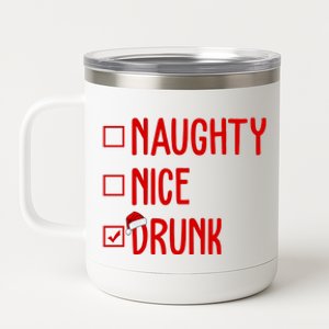 Naughty Nice Drunk Funny Christmas Checklist 12 oz Stainless Steel Tumbler Cup