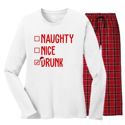 Naughty Nice Drunk Funny Christmas Checklist Women's Long Sleeve Flannel Pajama Set 