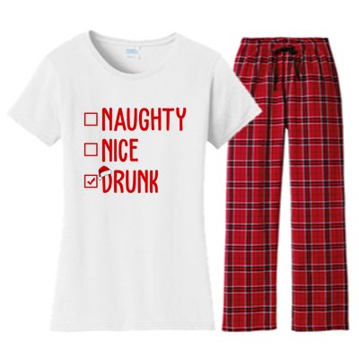 Naughty Nice Drunk Funny Christmas Checklist Women's Flannel Pajama Set