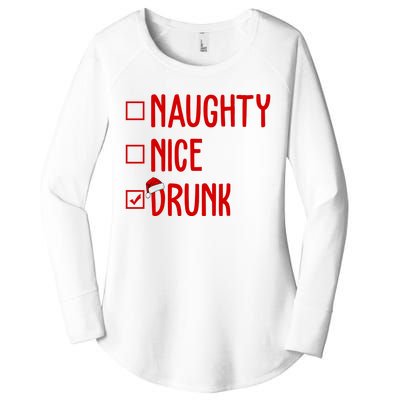 Naughty Nice Drunk Funny Christmas Checklist Women's Perfect Tri Tunic Long Sleeve Shirt