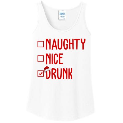 Naughty Nice Drunk Funny Christmas Checklist Ladies Essential Tank