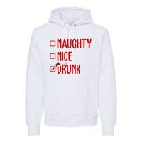 Naughty Nice Drunk Funny Christmas Checklist Premium Hoodie