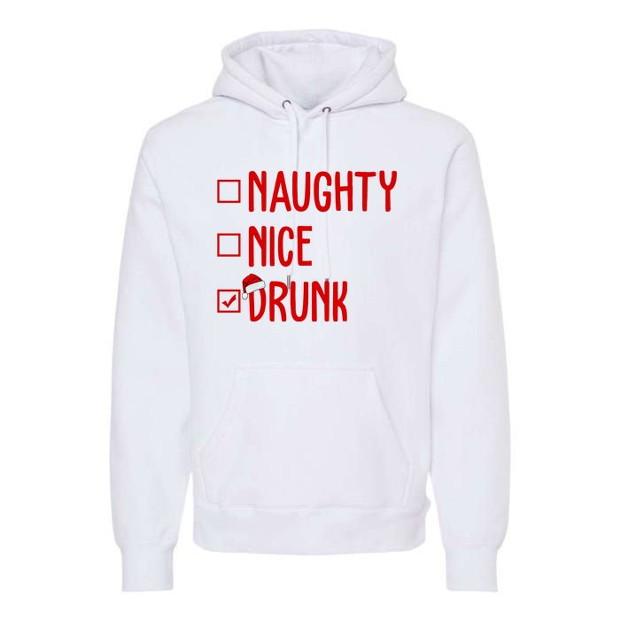 Naughty Nice Drunk Funny Christmas Checklist Premium Hoodie