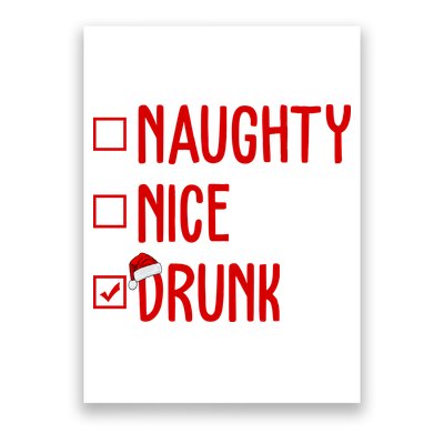 Naughty Nice Drunk Funny Christmas Checklist Poster