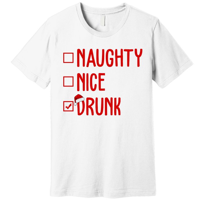 Naughty Nice Drunk Funny Christmas Checklist Premium T-Shirt