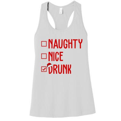 Naughty Nice Drunk Funny Christmas Checklist Women's Racerback Tank