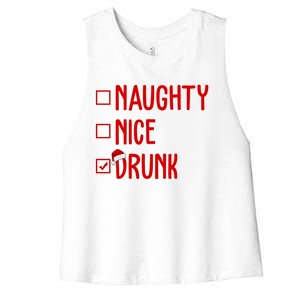 Naughty Nice Drunk Funny Christmas Checklist Women's Racerback Cropped Tank