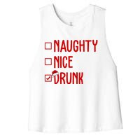 Naughty Nice Drunk Funny Christmas Checklist Women's Racerback Cropped Tank