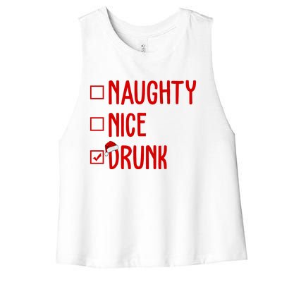 Naughty Nice Drunk Funny Christmas Checklist Women's Racerback Cropped Tank