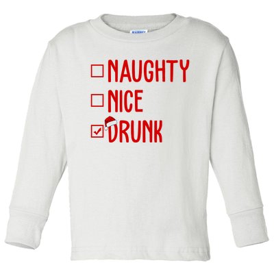 Naughty Nice Drunk Funny Christmas Checklist Toddler Long Sleeve Shirt